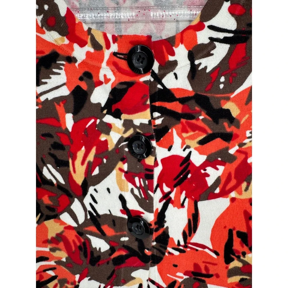 Designers Originals Women Red Floral Abstract Knit Cardigan Sweater Sz L